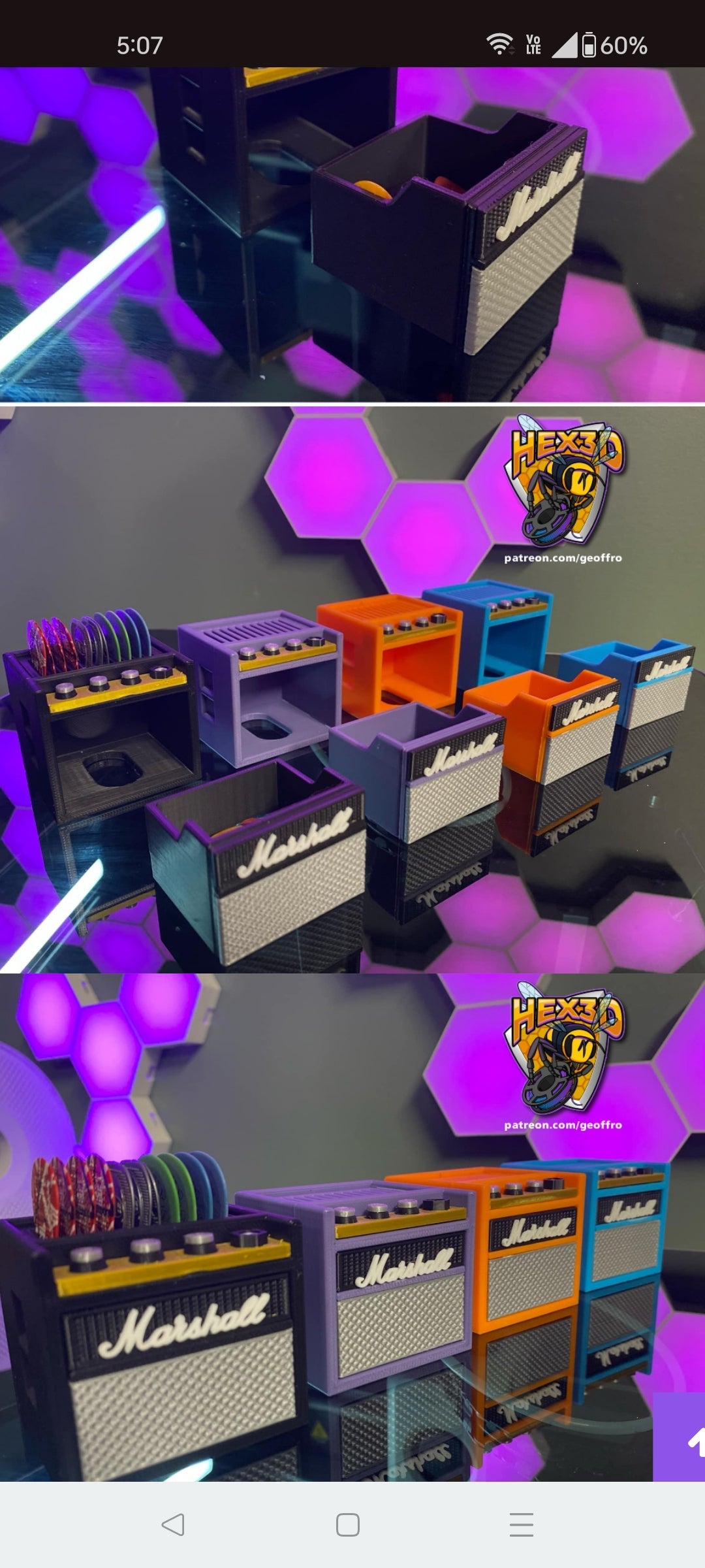 Amplifier Pick Organizer with Drawer by HEX3D (hand painted) - Odell Creations