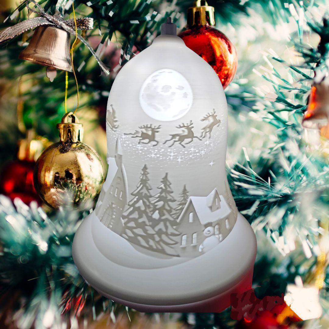 Bell Shaped Photo Lithophane | North Pole Sleigh Scenery - Odell Creations