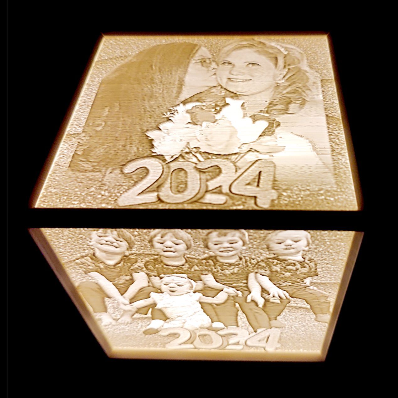 Custom Photo Lithophane Box Style Table Lamp with four photos - Odell Creations