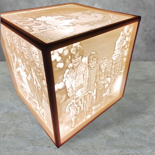 Custom Photo Lithophane Box Style Table Lamp with four photos - Odell Creations