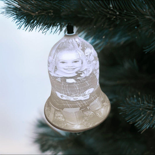 Large Bell Shaped Custom Photo Lithophane Pre - lit Hanging Ornament - Odell Creations